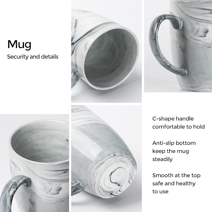 14 OZ Marble Coffee Mugs, M067 Novelty Marble Ceramic Cup for Home and Office, Microwave Dishwasher Safe, Set of 4, Gray - Image 6