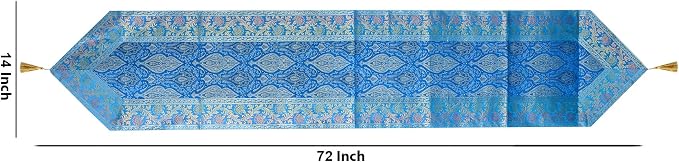 Indian Traditional Decorative Silk Table Runner Kitchen Dining Good Luck Table Cloth for Wedding Bridal Birthday Party Decorations 72x14 Inches Turquoise Color - Image 8