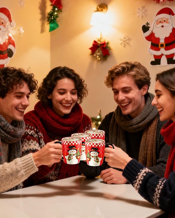 HASENSE Christmas Coffee Mugs Set of 4,15 oz Ceramic Holiday Cups with Handles, Matching Xmas Mugs for Hot Cocoa,Coffee or Tea,Ideal Xmas Gifts for Family,Friends,and Holiday Parties,Colorful - Image 7