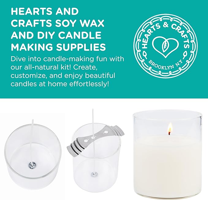 Hearts & Crafts Soy Candle Wax Kit - 10 lb Wax Flakes with 100 Cotton Wicks and 2 Wick Holders - DIY Supplies for Crafting Candles, Tarts, and Scented Creations