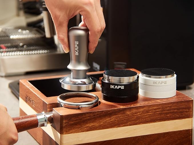 IKAPE 58.5mm Espresso Tamper, Premium Barista Coffee Tamper with Calibrated Spring Loaded, 100% Stainless Steel Base Tamper Compatible with Espresso Machine Rancilio, Gaggia Bottomless Portafilter