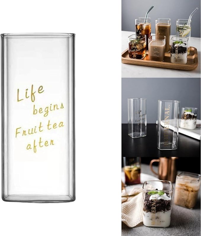 Square Drinking Glasses Glassware Transparent Milk Mug Container Heat Resistant Water Bottle for Coffee Party Home Kitchen, Like Begin High, Optional - Image 7