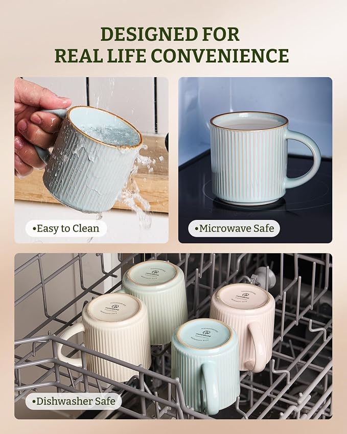 famiware Star Coffee Mug Set for 4, Handcrafted 12 oz Ceramic Stoneware Mugs Cup Set, Chip-Resistant & Stackable, Dishwasher/Microwave Safe, Light Blue - Image 8