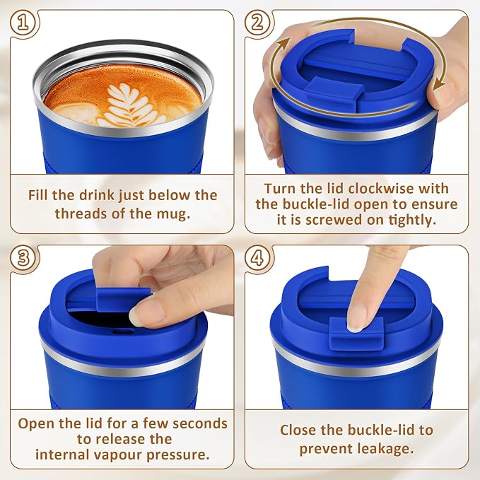 KETIEE Travel Coffee Mug 12oz: Insulated Travel Mug with Leakproof Lid, Reusable Coffee Cups with Seal Lid, Vacuum Stainless Steel Tumbler to Go for Hot/Ice Drinks (Blue) - Image 9