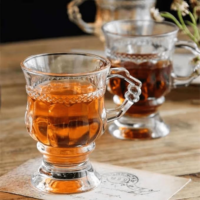 Vintage Irish Coffee Mugs, Crystal Clear Irish Coffee Glass with Handle, Footed Stem Base, Heat Resistant, Heavy Duty Cups for Hot Chocolate, Tea, Coffee