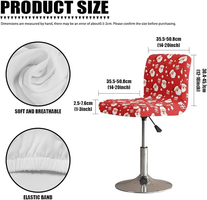 Christmas Santa Claus Bar Stool Covers, 2 Pcs Stretchable Barstool Slipcovers with Back for Bar Counter Kitchen Island - Image 7