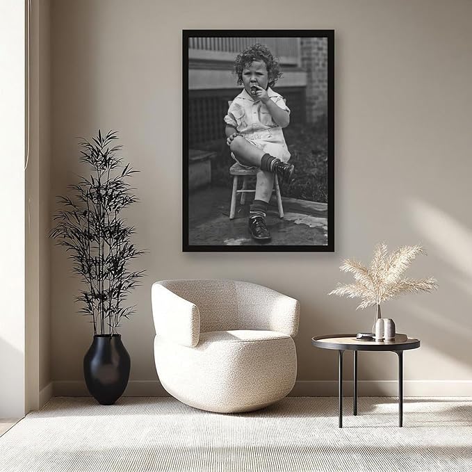 UXCBIA Little Boy Smoking A Cigar, Black And White, Vintage Photo, Oddities, Funny Poster Canvas Poster Bedroom Decor Sports Landscape Office Room Decor Gift Black Frame 08x12in(20x30cm) - Image 8