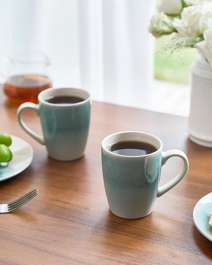 famiware Coffee Mugs Set, 13oz Mug Set of 6, Stoneware Cups for Latte, Hot Tea, Mocha, Cocoa, Cappuccino, Microwave and Dishwasher Safe, Glacier Series, Aqua - Image 6