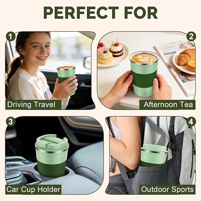 MOMSIV 12oz Travel Coffee Mug, Insulated Coffee Cup with Leakproof Lid | 6-Hour Heat Retention, 360°Leak proof, Vacuum Stainless Steel Double Walled, BPA-free, Reusable And To Go Coffee Mug - Image 7