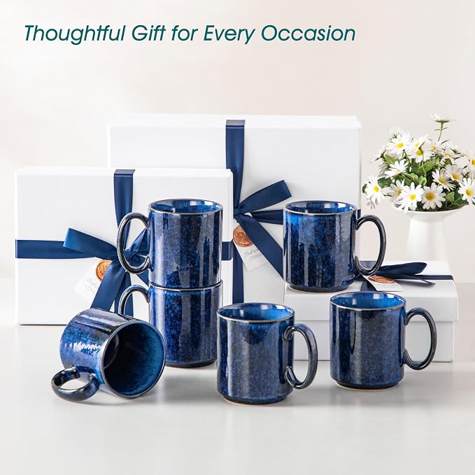 vancasso STARRY Ceramic Coffee Mugs Set of 6, 16 oz Large Coffee Cups for Latte, Cappuccino, Tea & Hot Cocoa, Artisan Modern Style for Coffee Bar, Home & Kitchen, Microwave & Dishwasher Safe, Blue - Image 8
