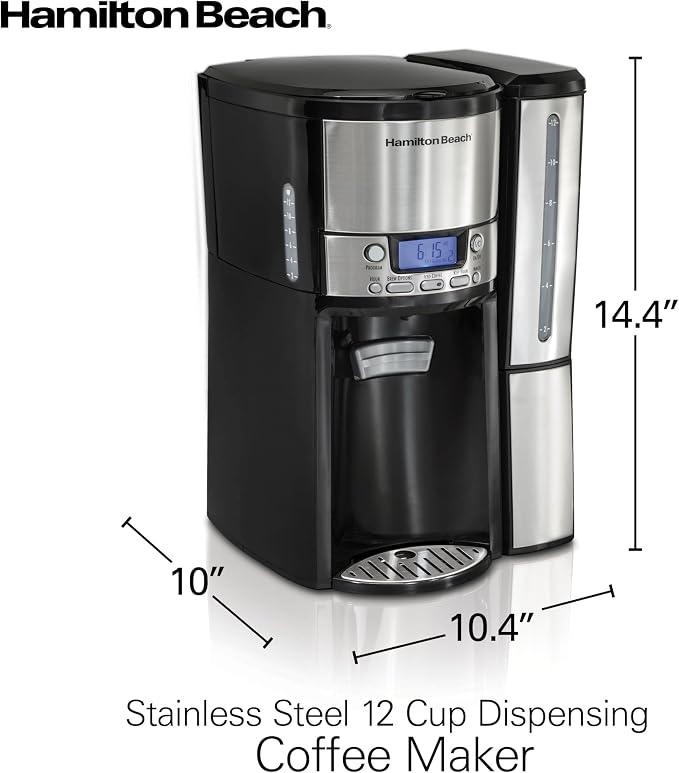 Hamilton Beach One Press Programmable Dispensing 12 Cup Coffee Maker with Internal Coffee Pot, Stays Warm and Fresh for Hours, 60 oz. Removable Reservoir, Black & Stainless Steel (47950) - Image 8