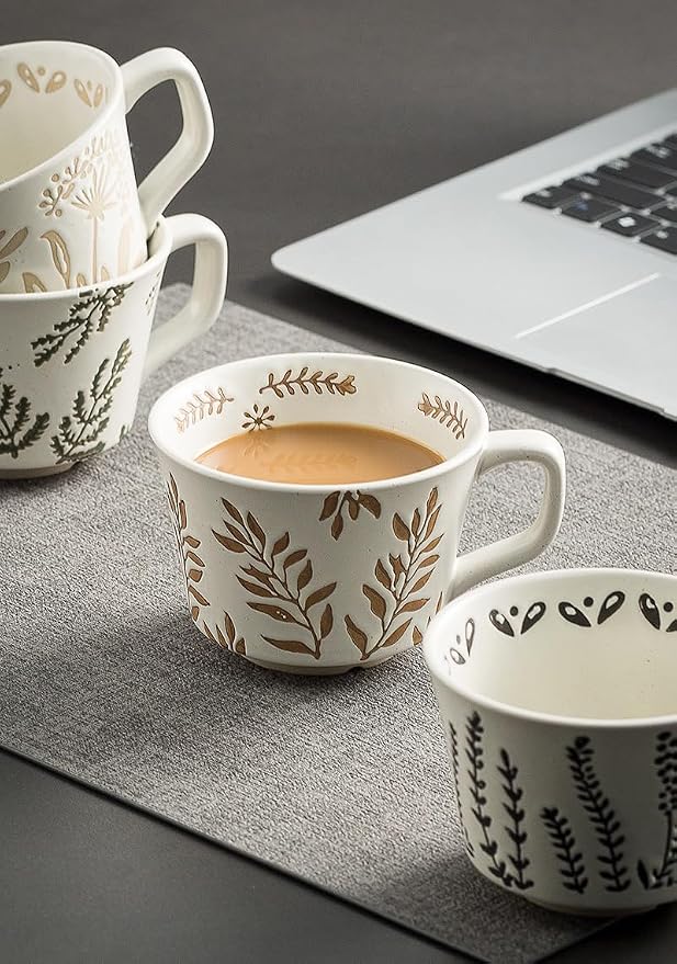 Handmade 12oz Coffee Mugs, Ceramic Coffee Mugs with Leaves Patterns for Man, Woman Modern Coffee Mug for Latte Cappuccino Cocoa, Dishwasher Microwave Safe, Stoneware Cup, Special Gifts, Lavender - Image 9