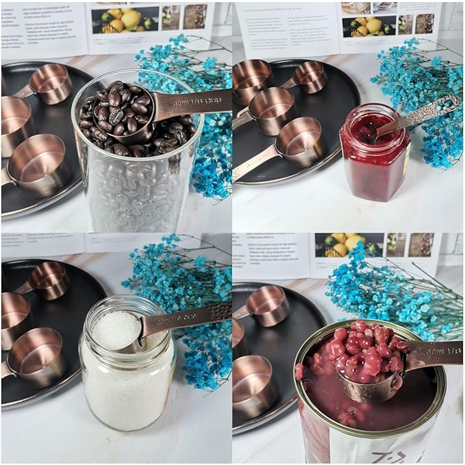 Copper Measuring Cups Set, Stainless Steel Copper Plated 5 Measuring Cups, Nesting Liquid Measuring Cup Set or Dry Measuring Cups Set for Baking and Kitchen