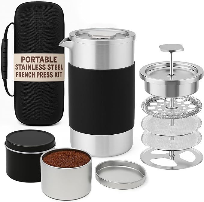 Camping French Press Coffee Maker Set - 12 oz | Portable Travel French Press Coffee Maker