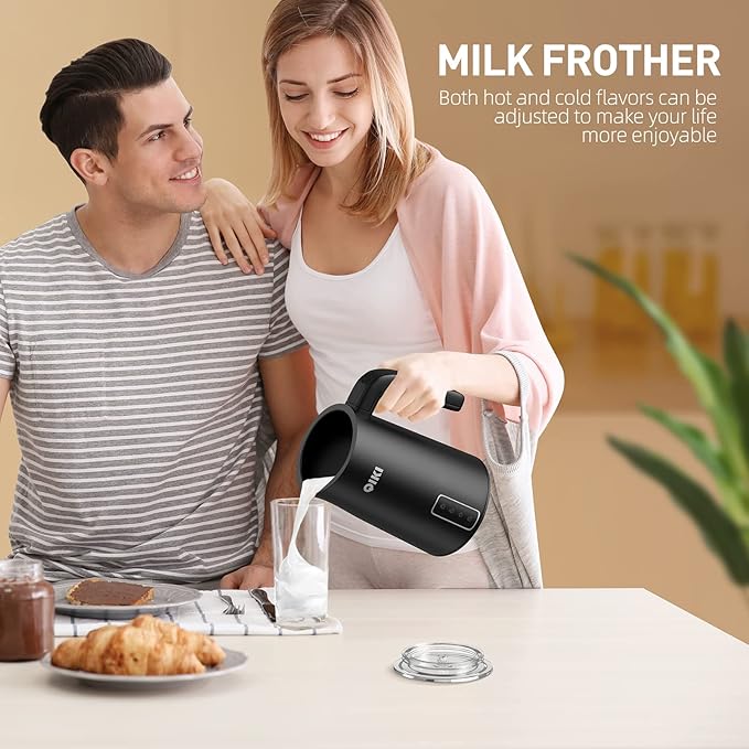 Milk Frother, 4-in-1 Multifunction Electric Milk Steamer, Automatic Hot & Cold Foam Maker and Milk Warmer for Latte with 4 Whisks, Perfect Froth Foam for Coffee, More, and Espresso, Black