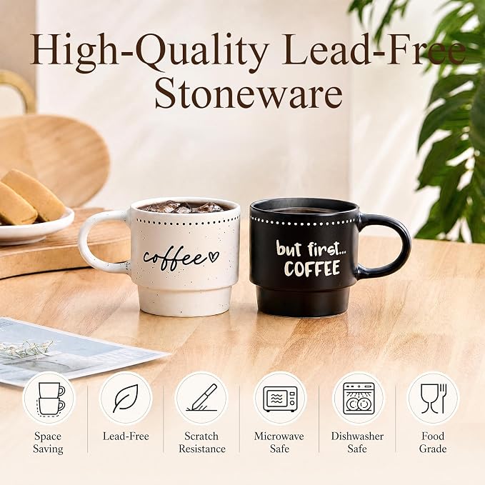 10oz Stackable Coffee Mugs Set of 4, Modern Ceramic Coffee Mug | Coffee Cup for Man, Woman, Dad, Coffee Mug Set for Hot Drinks, Coffee, Cocoa & Tea, Latte Mugs Cup Set for Home & Office Use - Image 9
