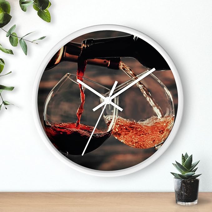 Mozingo ~ Wine Clock for Kitchen Bar Wall It's Wine O'clock Silent Time Gift Home Decor Made In USA, 10" (Hour Marks - None, Clock Frame Color - White, Wine Theme #01) - Image 3