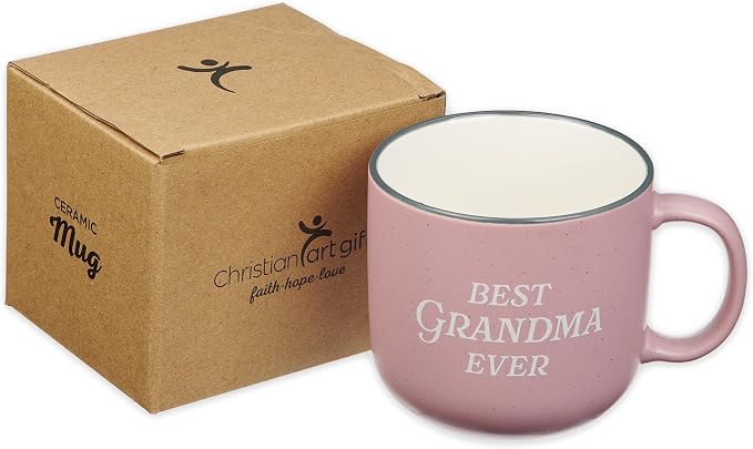 Christian Art Gifts Large Ceramic Microwave/Dishwasher Safe Coffee & Tea Mug for Grandmothers: Best Grandma Ever, Inspirational Psalm Bible Verse Cup for Women, Clean & Lead-free, Pink & White, 14 oz. - Image 6
