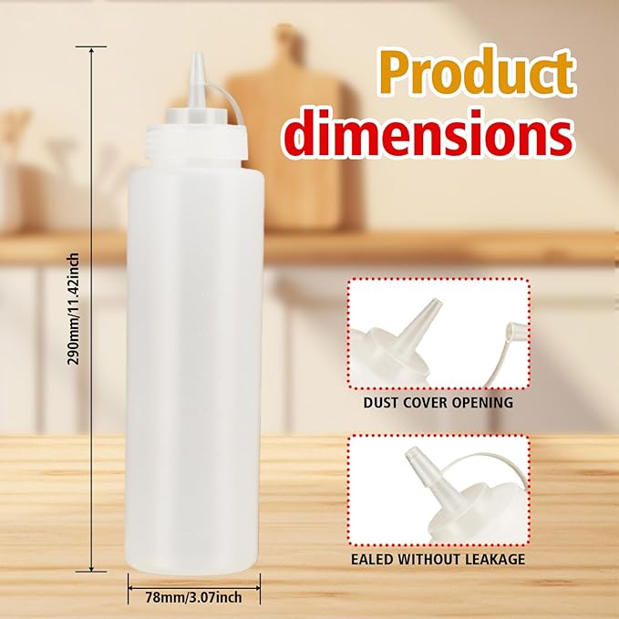 Squeeze Bottles for Sauces,Leak-Proof Condiment Dispenser, BPA-Free Kitchen Restaurant Squeeze Bottle Set with Wide Mouth for Ketchup, Mustard,Syrup,Dressings (White, 4Pack-32oz(900ml))