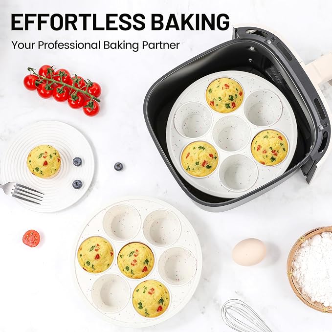 Vinino Silicone Air Fryer Muffin Pan with Reinforced Frame, Egg Bite Mold | 7 Cup Air Fryer Accessories, Silicone Muffin Pans for Oven, Perfect for Egg Bites, Muffins, Tarts and Quiche, BPA-Free, Cream - Image 8