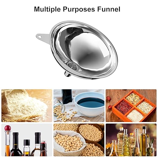 Stainless Steel Large Funnel (5.7"" X 0.55"" Mouth), Metal Funnel for Bottle Filling, Food Funnel for Oil, Juice, Wine, Coffee, Honey, Milk(Without Filter)