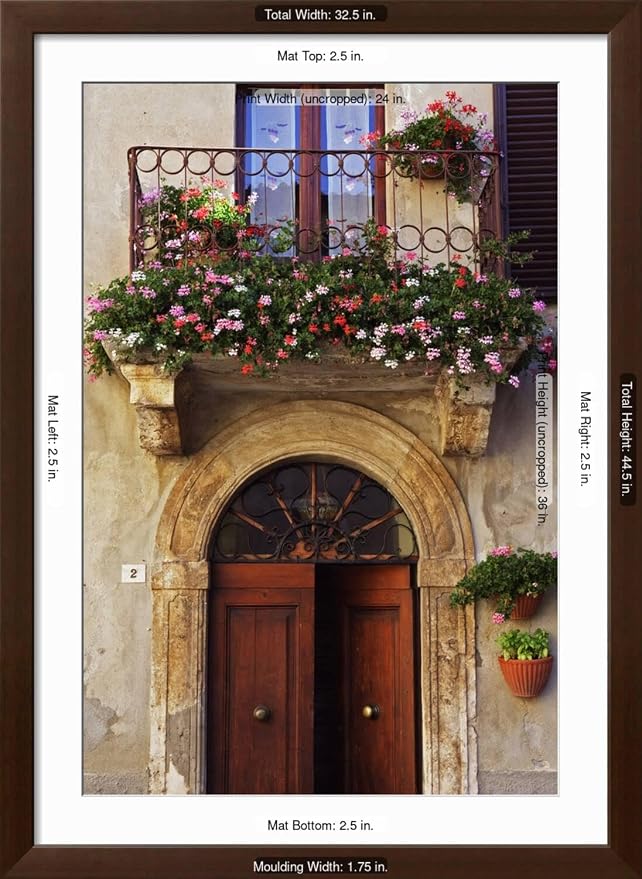ART.COM Wall Photo Balcony Flowers and Doorway in Pienza Tuscany Italy on Brown Frame by Julian Castle, 32" x 44" - Image 5