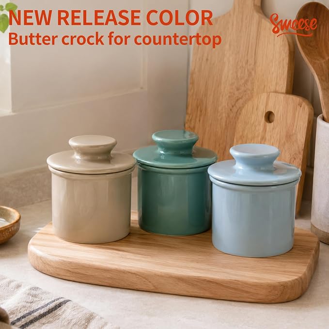 Sweese Counter with Water Line for Fresh Spreadable Butter - French Butter Keeper with Lid - Housewarming Gift For The One Who Has It All - Latte Brown - Image 8