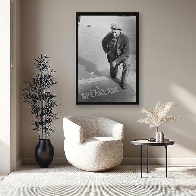 UXCBIA This Way to Speakeasy, Vintage Black And White, Alcohol Prohibition Poster Canvas Poster Bedroom Decor Sports Landscape Office Room Decor Gift Black Frame 12x18in(30x45cm) - Image 8