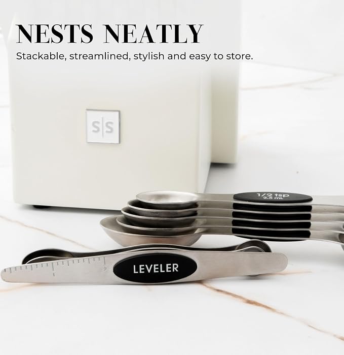 Styled Settings Stainless Steel Magnetic Measuring Spoons Set with Leveler | 8-Piece, Dual Sided, Stackable, BPA Free, Stainless Steel Measuring Spoons for Dry & Liquid Ingredient - Fits in Spice Jars - Image 8