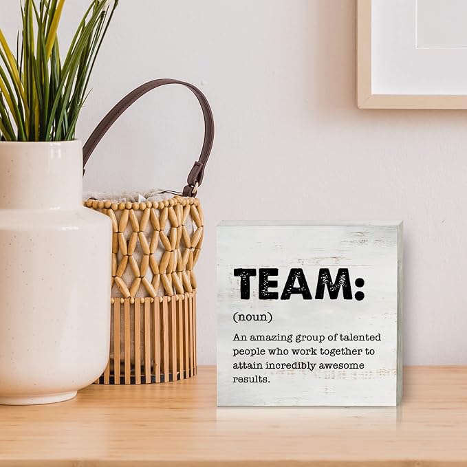 Team Definition Wood Box Sign Decor Rustic Team Quote Wooden Box Sign Block Plaque for Wall Tabletop Desk Home Office Decoration 5" x 5", Coworker Gift - Image 5