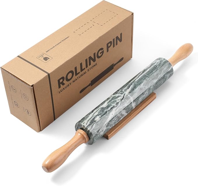 Natural Green Marble Rolling Pin, Non-Stick Polished Dough Roller, Pasta, Dumpling, Fondant, Pie Crust, Bread, Pizza Dough, Kitchen Baking Pastry Tools - Image 8