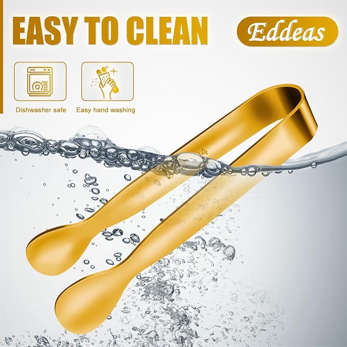 EDDEAS 12 PCS Small Serving Tongs, 4.3" Mini Gold Tongs, Gold Kitchen Tongs for Serving Food, Coffee Bar, Tea Party, Desserts Party and Ice Bucket - Image 8