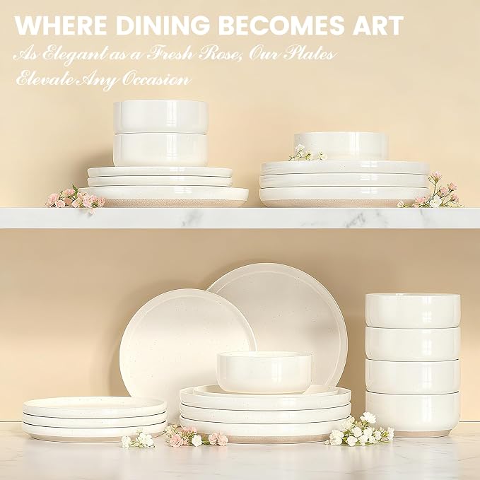 Plates and Bowls Sets, Scratch Resistant Dinnerware Sets for 8, 24 Pieces Porcelain Ceramic Dishware Dishes Set, Modern Stoneware Kitchen Dinner Set, Microwave and Dishwasher Safe, Cream White - Image 9