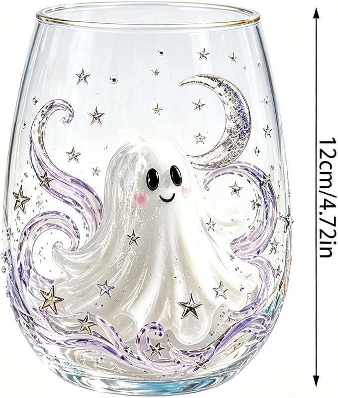 3D Halloween Artisan Glassware Collection, Premium Handleless Glass with Ghost, Pumpkin, Spider & Black Cat Gothic Style Artistic Glass Wine Goblet Designs, for Party & Cozy Fall Home Bar (C) - Image 9