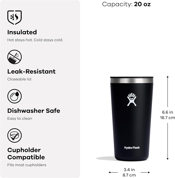 Hydro Flask All Around Tumbler Press-in Lid, Insulated Travel Mug, Stainless Steel Coffee Cup 20 Oz Nectar Orange - Image 6