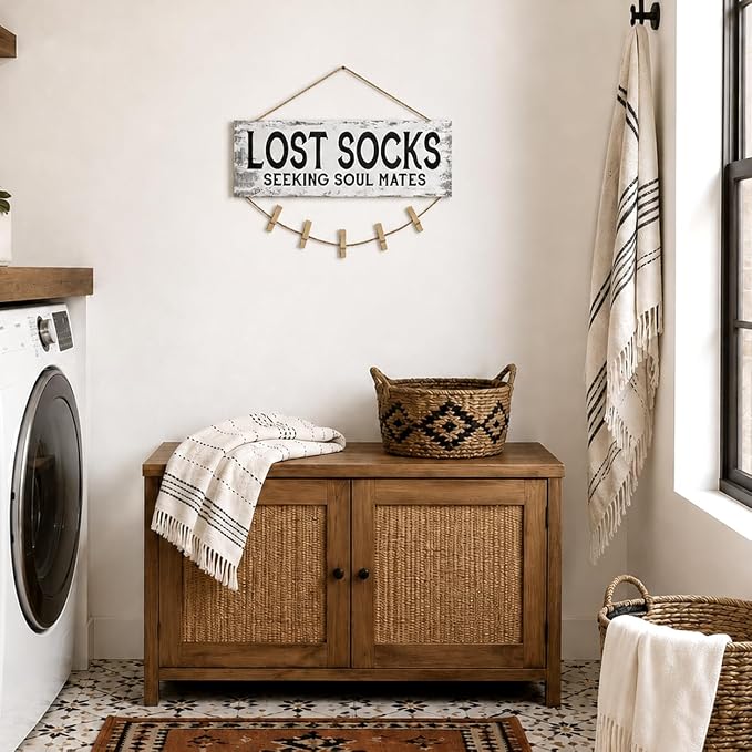 Laundry Sign Wall Decor, Lost Socks Laundry Sign, Rustic Sign Wall Art for Washroom, Bathroom Lost Socks Decorative 6"x14.5" - Image 9