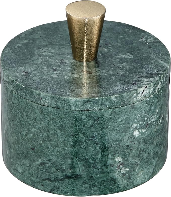Queenza Green Marble Salt Cellar with Lid & Brass Knob - Natural Marble Spice Container for Kitchen Countertop, Gourmet Salt Holder, Small Decorative Storage Box, Gift for Home Chef - Image 8