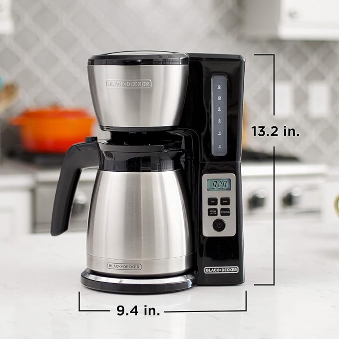 BLACK+DECKER 12 Cup Thermal Programmable Coffee Maker with Brew Strength and VORTEX Technology, Black/Steel, CM2046S | Programmable coffee maker with Vortex showerhead, brew strength control and mess-free Perfect Pour spout. - Image 8