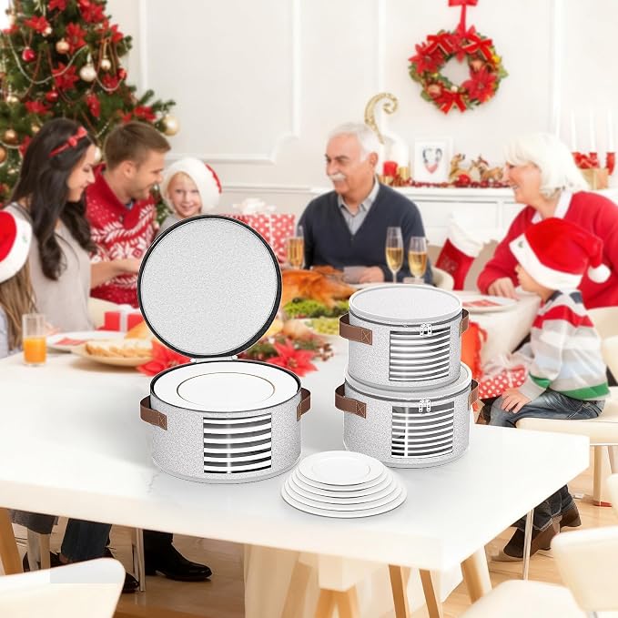 Foyego China Storage Containers, Light Gray, 4 Piece Set | with Lid, Handles & Visible Window, Stackable Moving Boxes for Plates Storage, Sturdy Dish Packing Supplies for Protection - Image 7