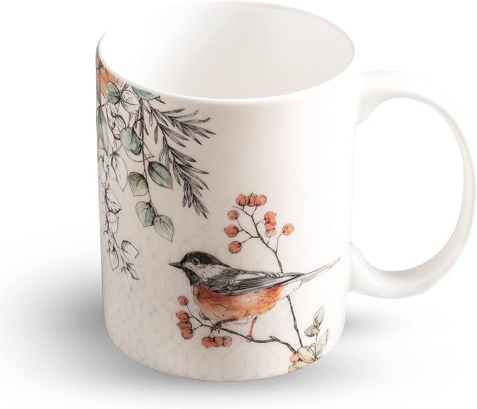 Maison d' Hermine Coffee Mug with Handles Tea Cups (15 Ounce, Pack of 1) | Fine Bone China Coffee Mugs for Hot Beverages Cappuccino Latte Home Spring Summer -Whitish Shabby Chique - Winter Robin - Image 9