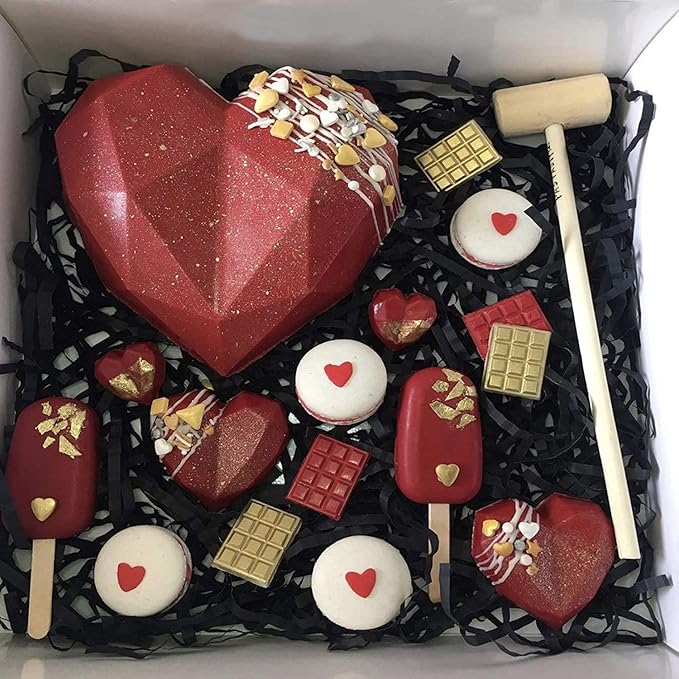 2 Pack Diamond Heart Shaped Chocolate Mold - 15 Holes 3D Heart Mousse Cake Mold - Silicone Mini Baking Pan for Dessert Mousses & Jelly - Wedding & Party