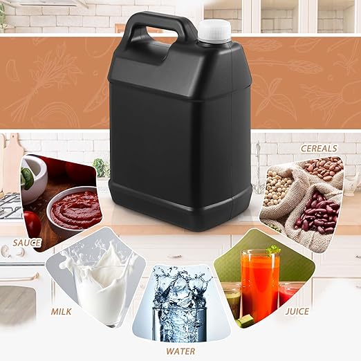 6 Pcs 1 Gallon Plastic Jug with Lids Square Empty Storage Containers HDPE Carboy Plastic Jar Containers for Water Beverage Oil Liquids (Black)