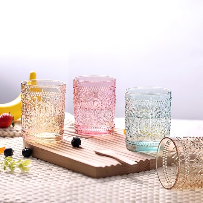 abrwyy Amber Glassware set of 4, Vintage Drinking Glasses, 10oz Heavy Duty Glass Cups, Colored Glassware Set, Embossed Glasses Set for Party Wedding Home Office Gift - Image 9
