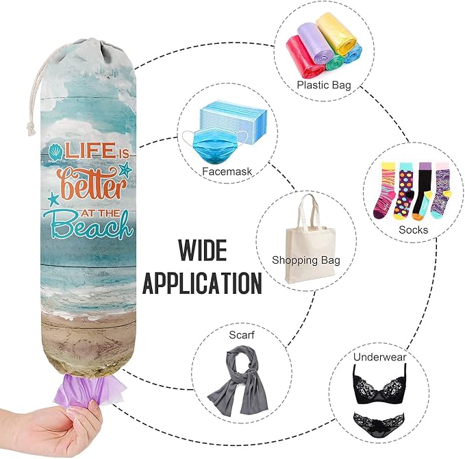 Life is Better at The Beach, Grocery Bags Holder Organizer for Shopping Bags,Wall Mount Plastic Bags Storage Container Dispensers, Gift for Women Mother Grandmother Friend - Image 6