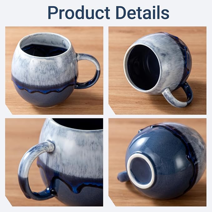 Ceramic Coffee Mug,16 oz Large Coffee Cups, Lead-Free | Stoneware Latte Cups for Tea & Cappuccino, Unique Holiday Gifts with Compact Ergonomic Small Handle, Aesthetic Nordic Design - Image 9
