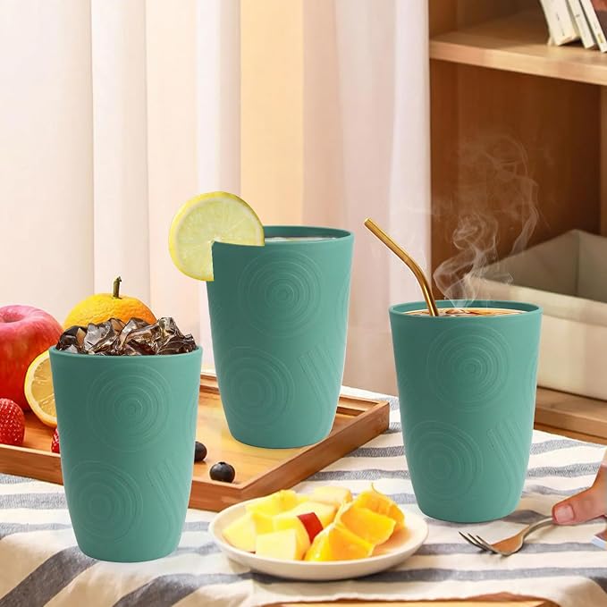 16 OZ Drinking Cups, Wheat Straw Cups Set of 6 - Reusable Water Cups, Unbreakable Plastic Drinking Glasses, Dishwasher Safe Tumbler Cups for Kitchen, Camping, RV -Green - Image 8