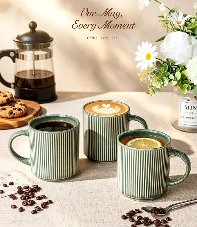 GBhome Coffee Mugs Set of 6,12 oz Coffee Cups with Handle | Cups for Latte, Tea, Cocoa & Milk, Ideal for Daily Use & Gifts, Microwave & Dishwasher Safe, Dark Green - Image 9