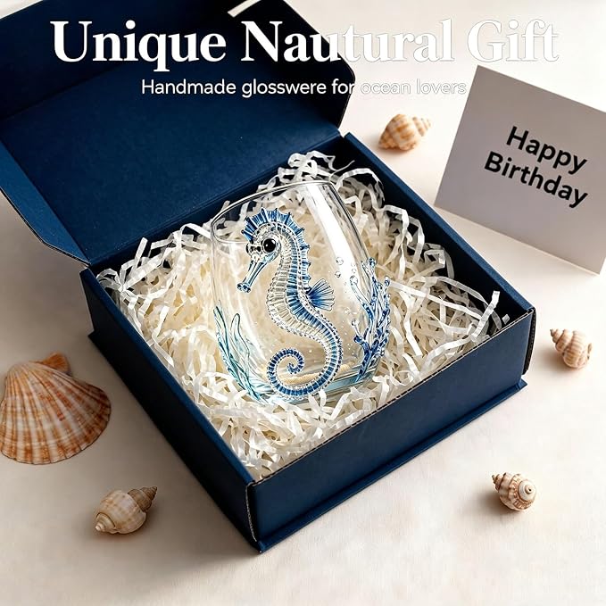 Novelty Seahorse Tumbler Glasses, 3D Artisanal Ocean Themed Embossed Cups, 12oz Decorative Bar Glassware Gift Set(1pcs) - Image 8