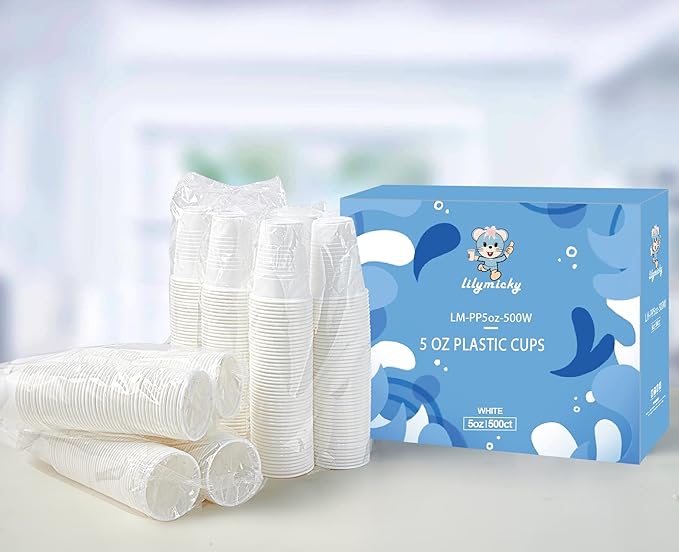 Lilymicky 500 Pack 5 oz Disposable Plastic Cups, Small Plastic Drinking White Beverage Tumbler for Tasting, Drinking and Party