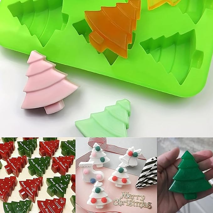 1 Pcs Christmas Silicone Molds for Chocolate Xmas Tree Shape Candy Soap Baking 12-Cavity Reusable Molds for Making Gummy Candy Gelatin Ice Cubes Biscuits Cake Decorating